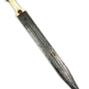 19th century Caucasian kindjal dagger with double-edged blade, maker’s mark and decorative bone handle