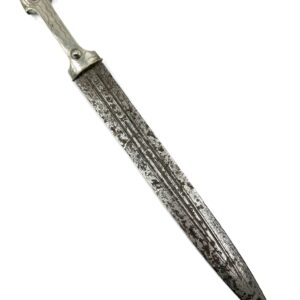 19th century Caucasian kindjal knife with double-edged blade and metal handle