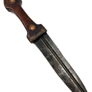 19th century antique knife with steel double-edged Corrugated blade wooden handle
