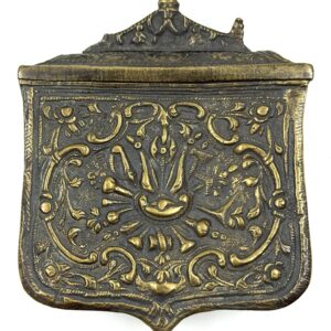 19th century bronze cartridge box with central trophy decorative motif antique collectible