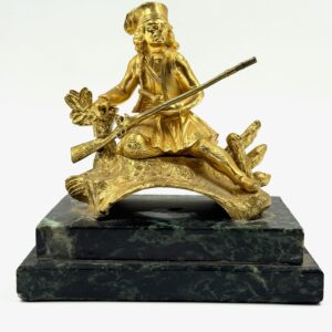19th century gilded bronze Greek guard on marble base collectible
