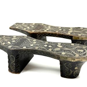 Ottoman period wooden hamam shoes with silver inlays