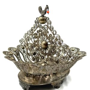 Silver filigree decorative basket bread holder collectible