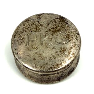 Small silver polygonal box with initials collectible
