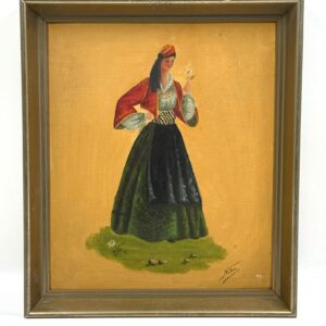 Oil on hardboard painting of a Greek woman - signed Nitsa.