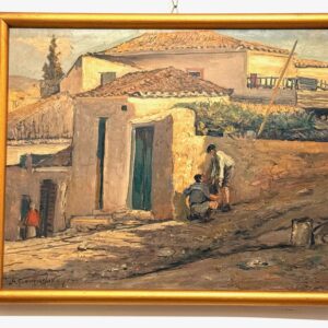 Oil on canvas painting by Spyros Papanikolaou, framed artwork.