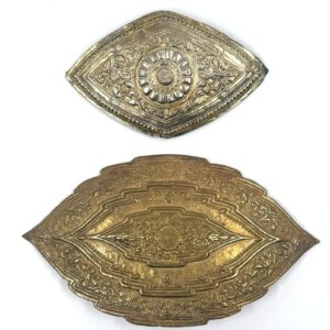Antique bronze decorative buckles with floral carving and silver gilt detailing