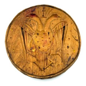 Traditional wooden bread stamp with double headed eagle carving collectible