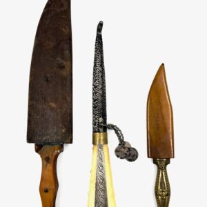 Collection of three antique knives including Cretan silver knife and folk knives