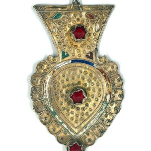 Silver gilt pendant amulet with filigree decoration and red stones collectible